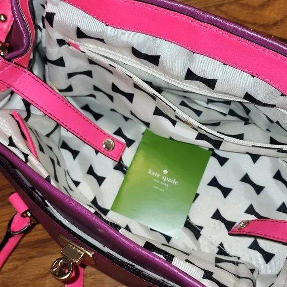 Like New Kate Spade Purple and Barbie Pink Satchel Crossbody Leather Bag - Picture 9 of 17